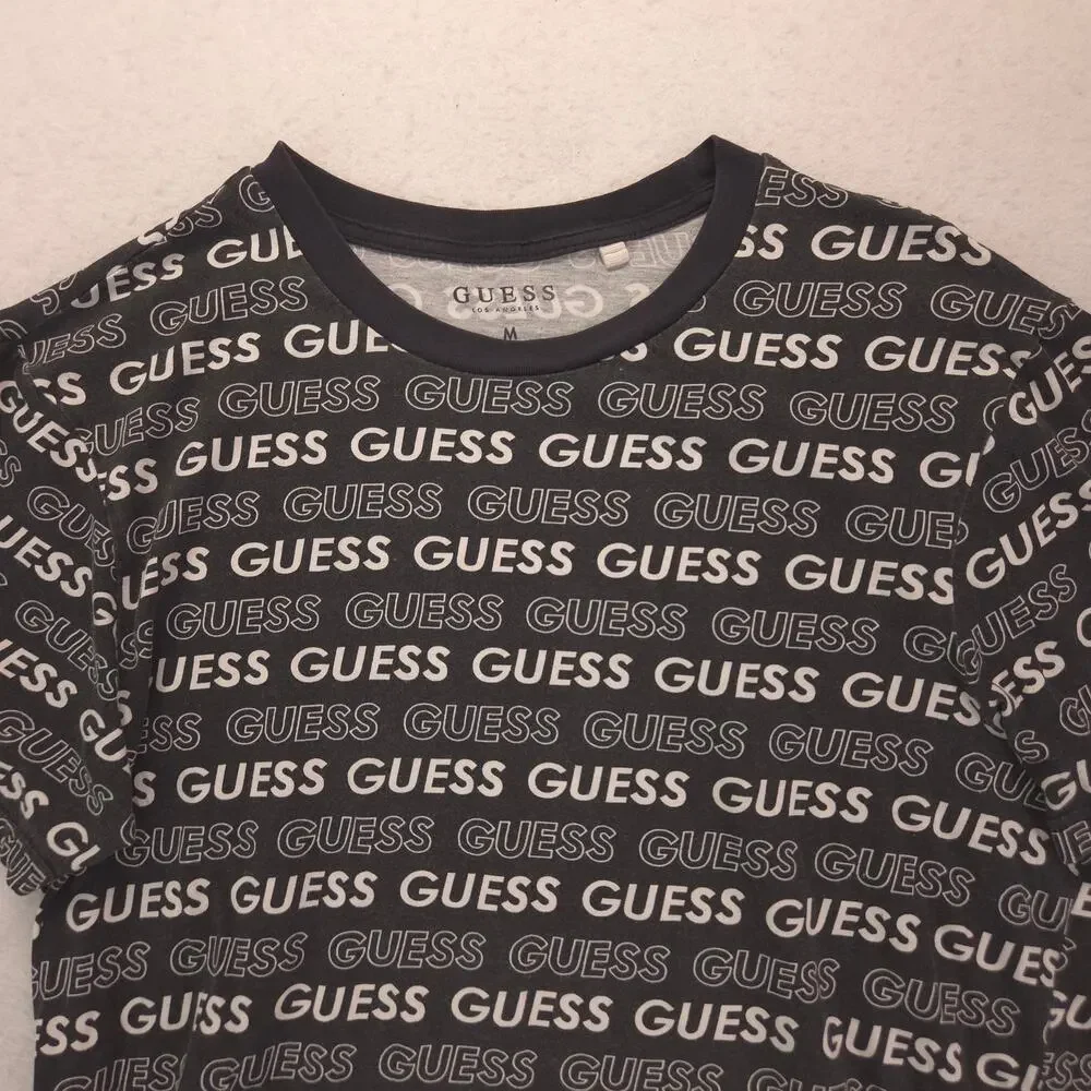 Guess Casual Graphic Short Sleeve Crew Neck T Shirt Mens Size Medium M Black - Picture 1 of 9